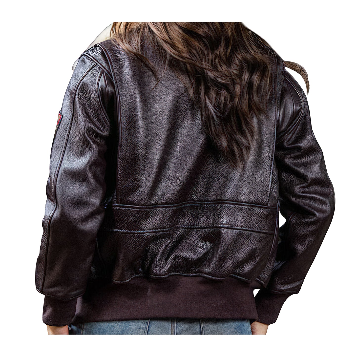 Blouson aviateur en cuir marron femme