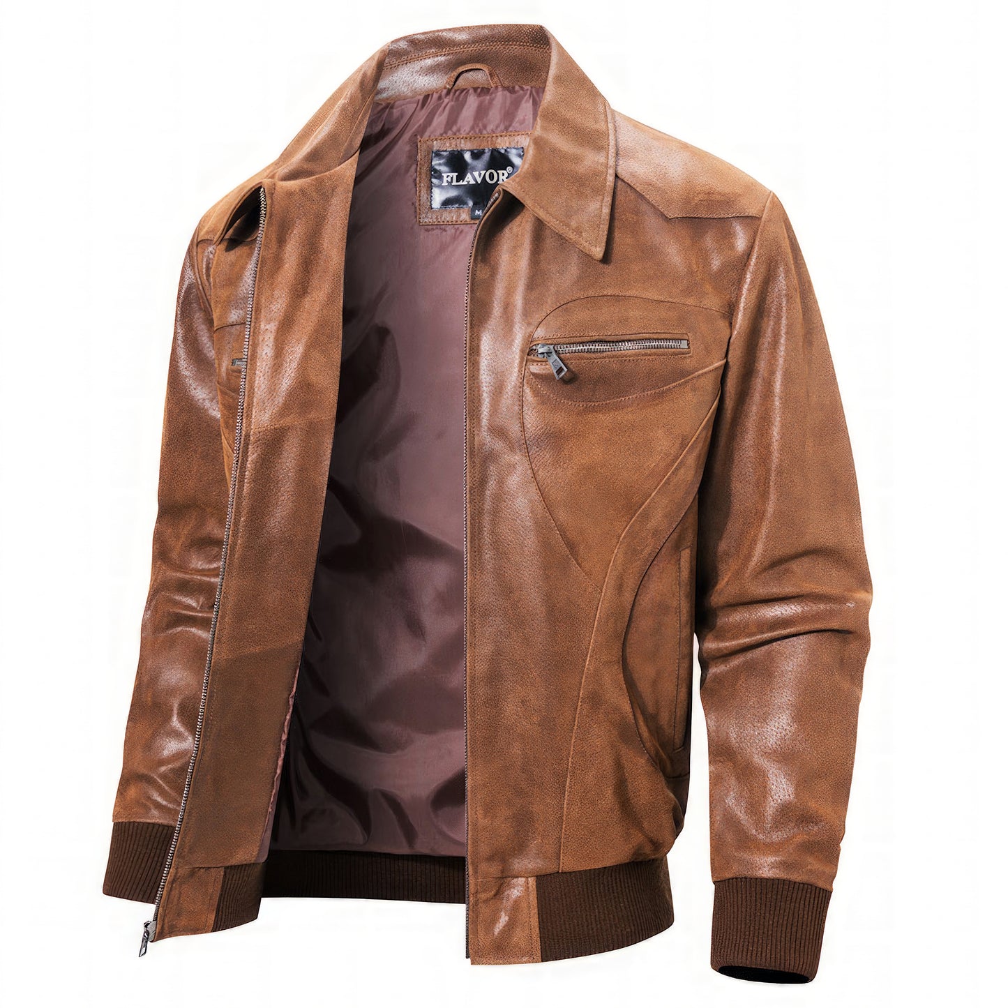 Blouson aviateur en cuir marron