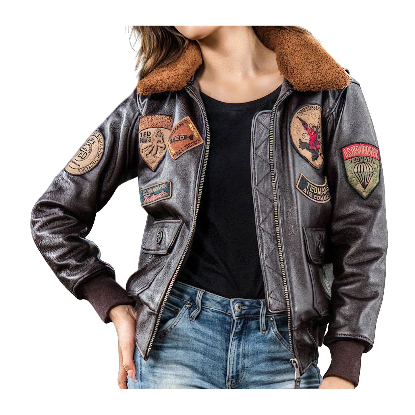 Blouson aviateur femme cuir marron