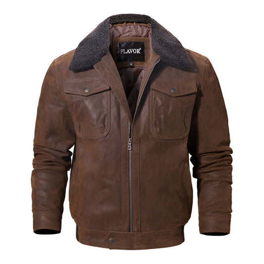 Blouson cuir aviateur col fourrure