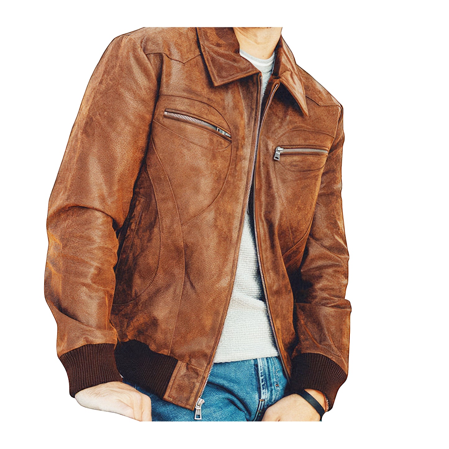 Blouson d'aviateur en cuir marron