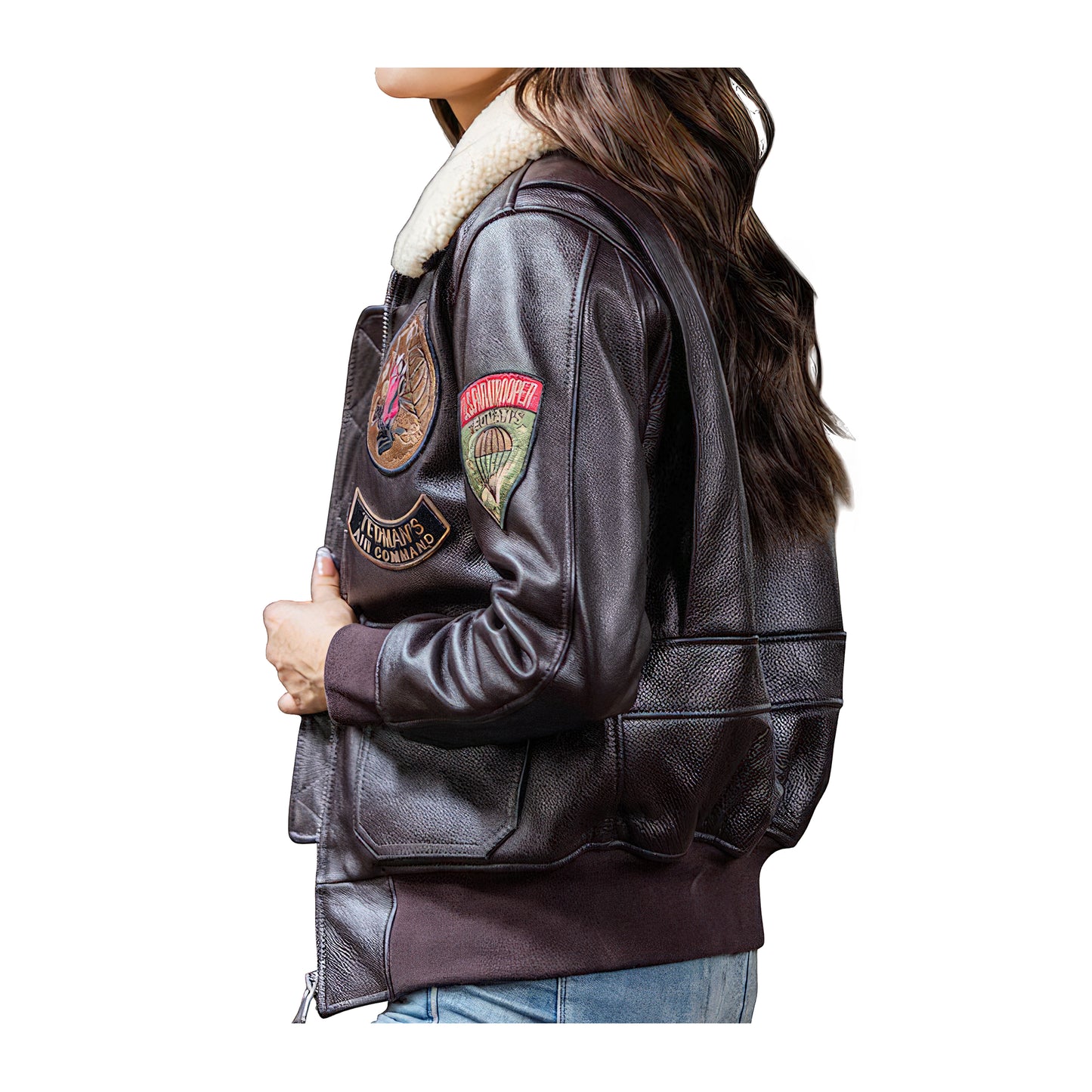 Blousons aviateur cuir femme marron