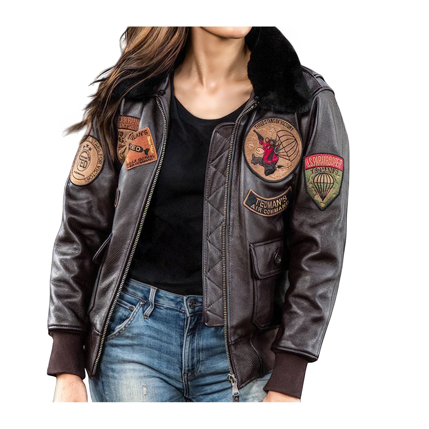 Blousons aviateur cuir femmes marron