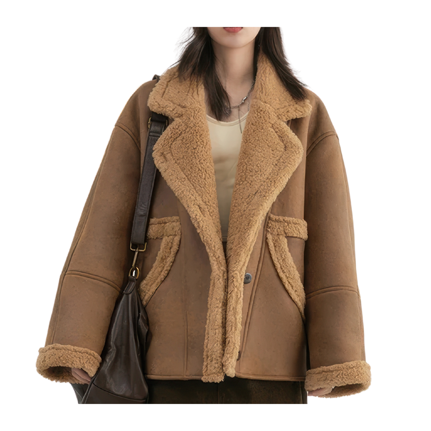 Manteau femme aviateur imitation mouton camel