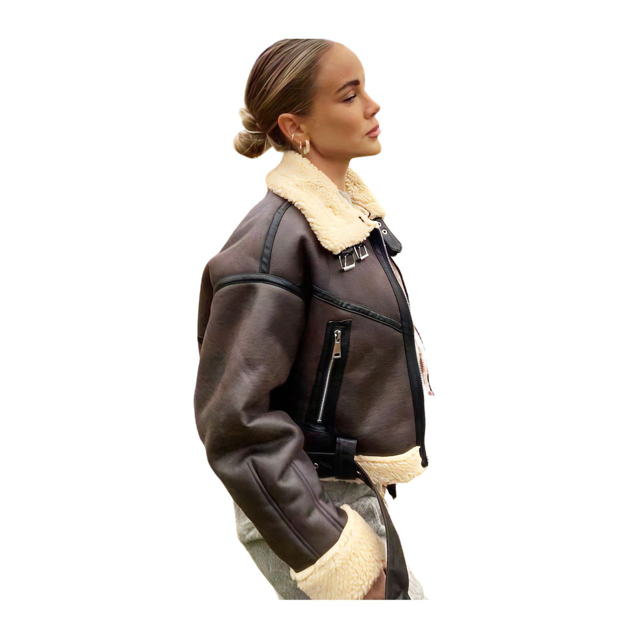 Simili cuir blouson bombardier femme