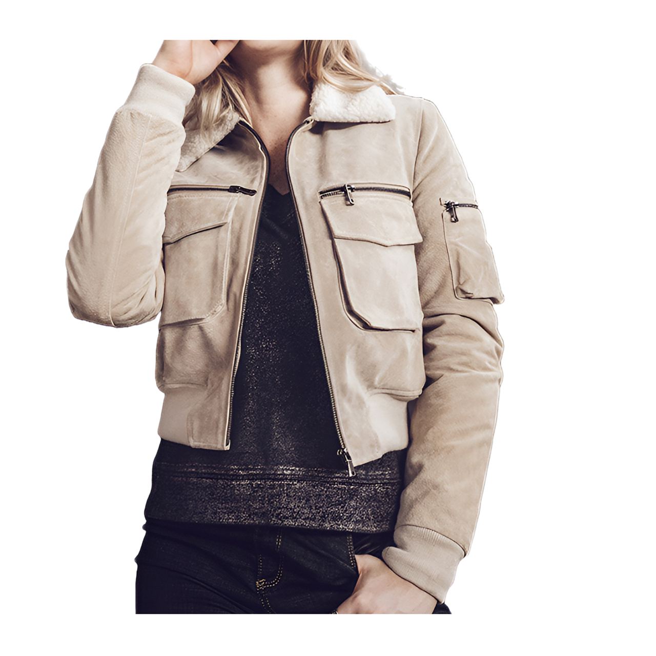 Veste En Cuir Beige