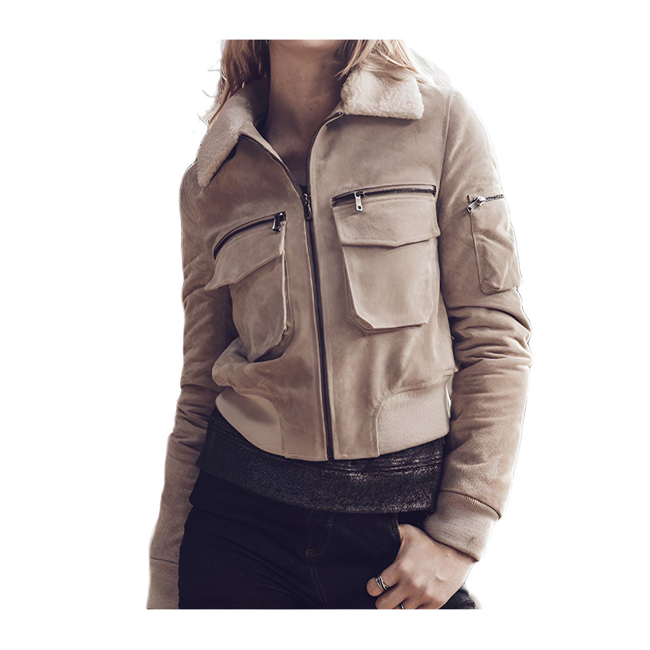 Vestes Beige Cuir