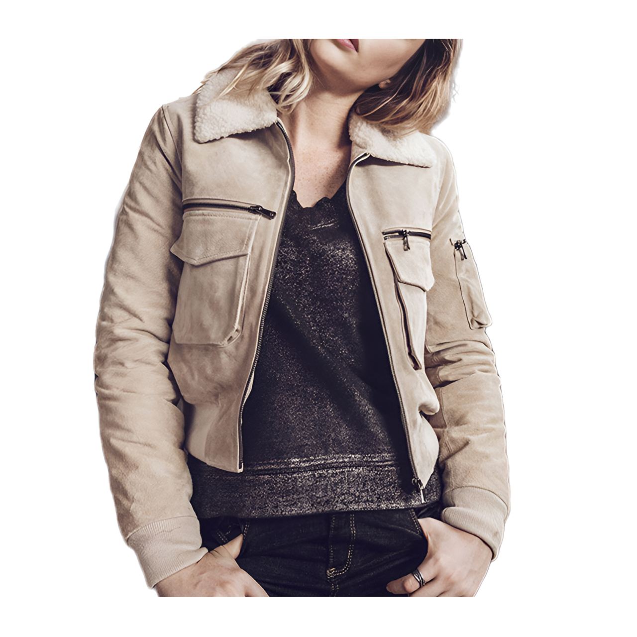 Vestes Cuir Beige