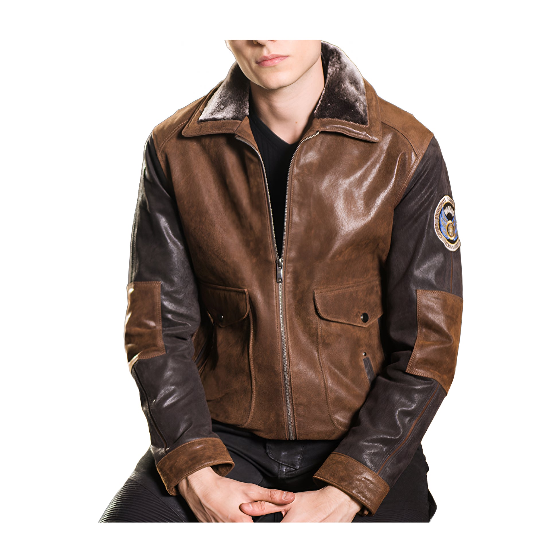 Blouson aviateur cuir marron homme