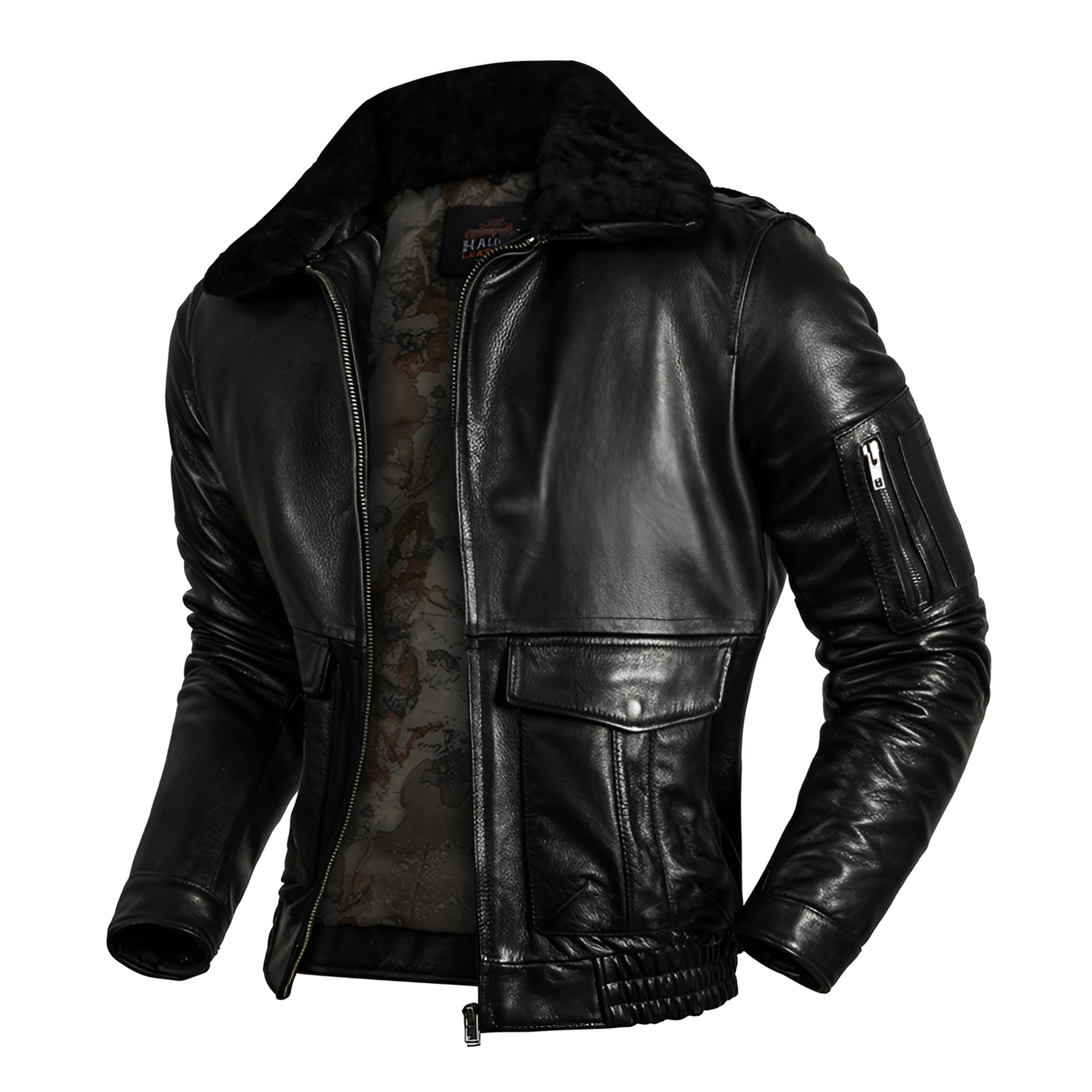 Blouson Aviateur Cuir Noir Homme