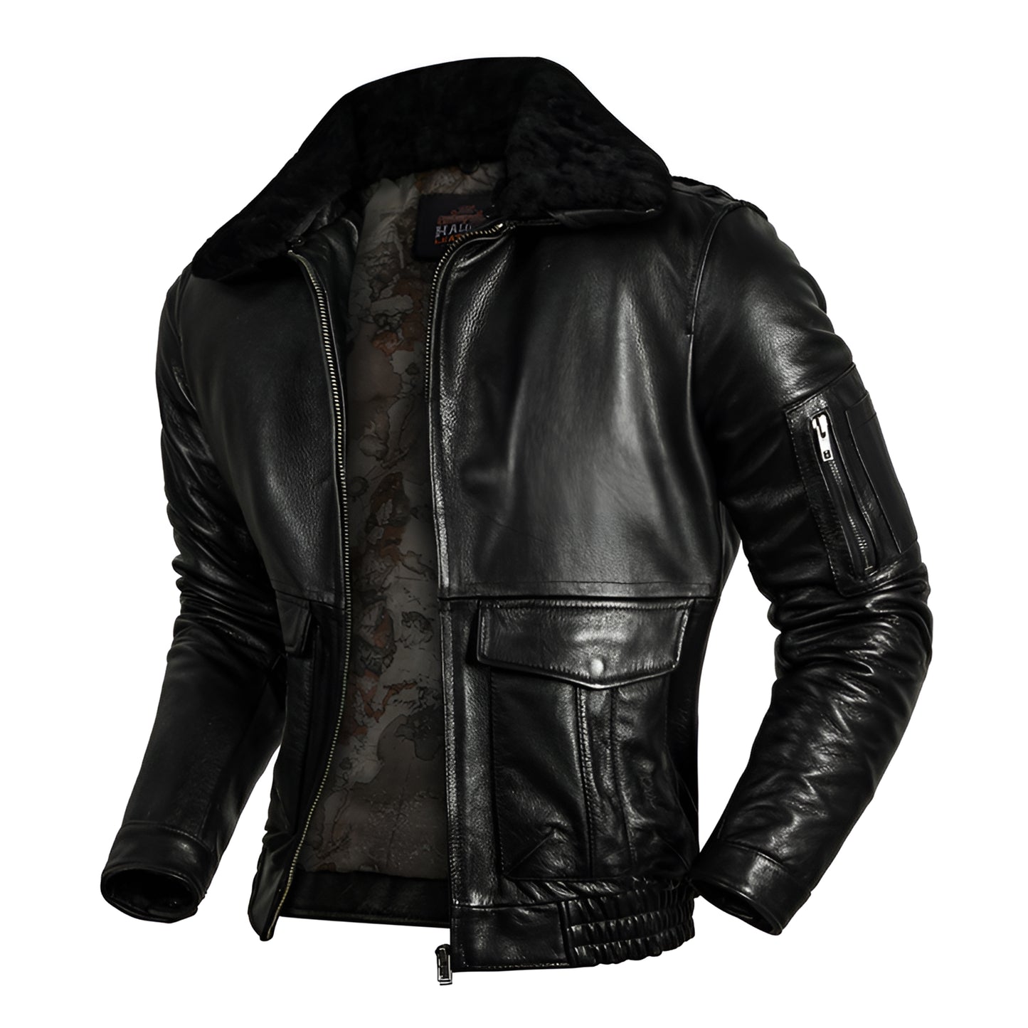 Blouson aviateur cuir noir hommes