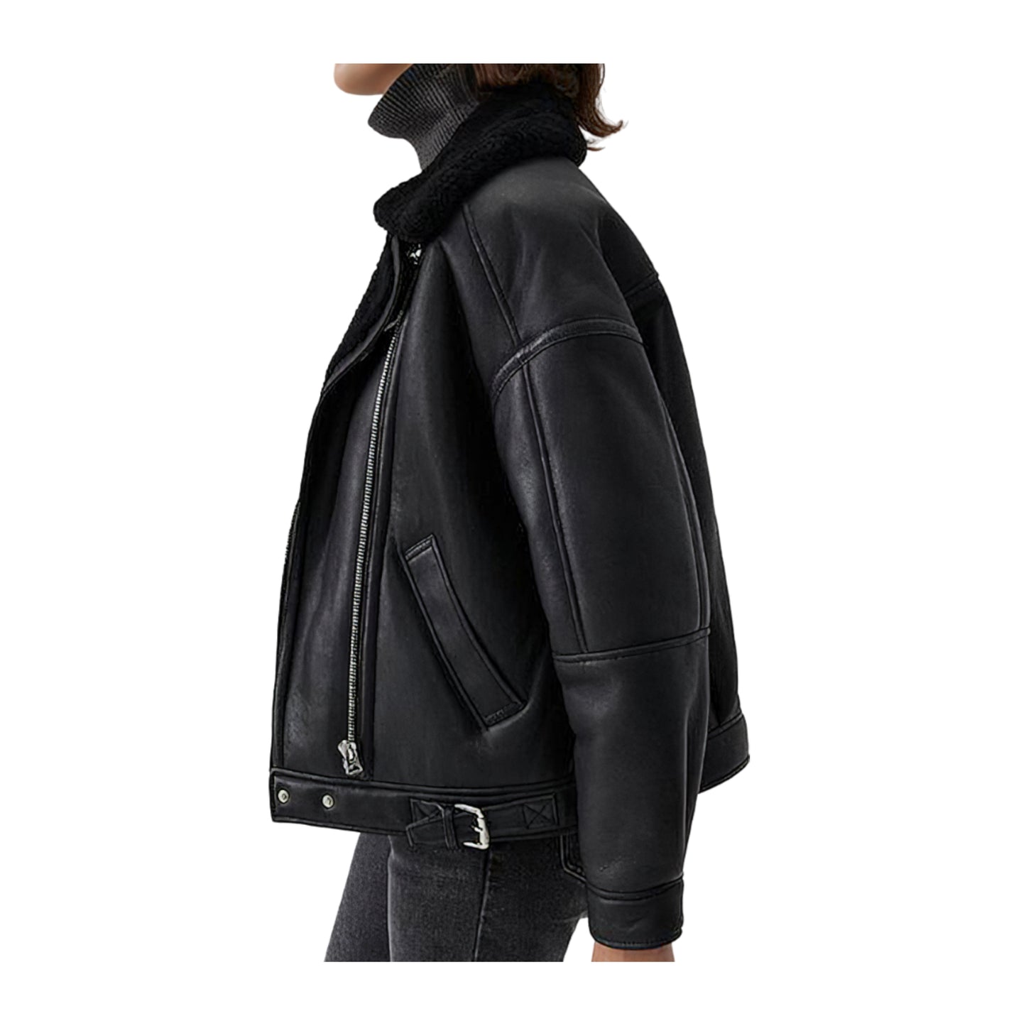 Blouson aviateur femme noir cuir