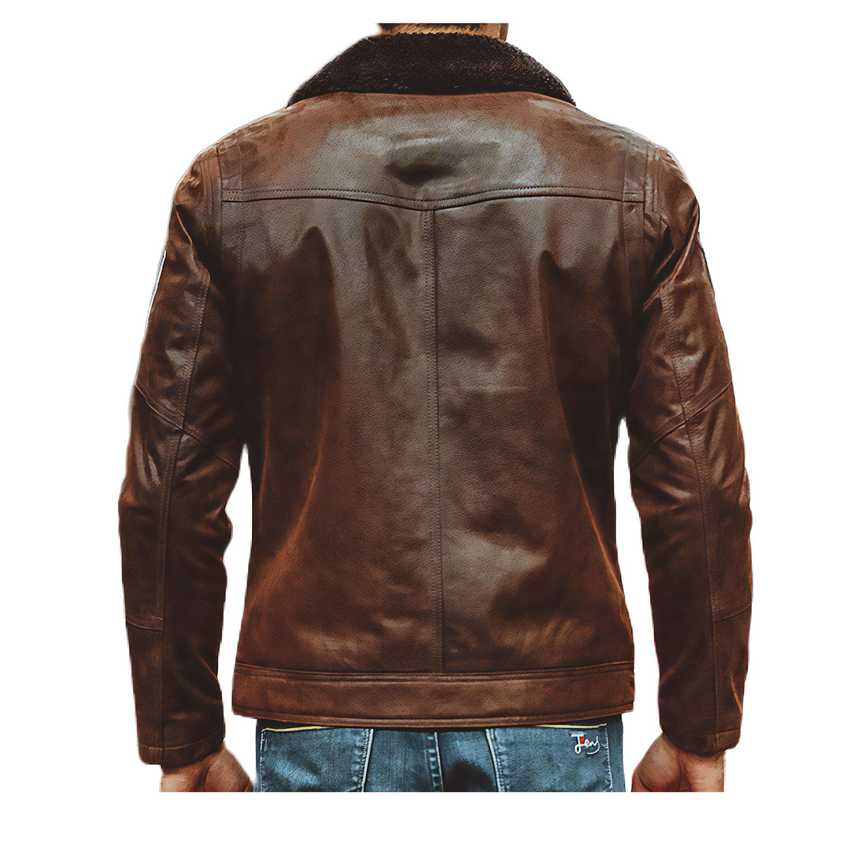 Veste En Cuir Aviateur Pour Homme - Cuir Nappa Véritable - Capuche Amovible - Coupe Ajustée Marron - Style Moto