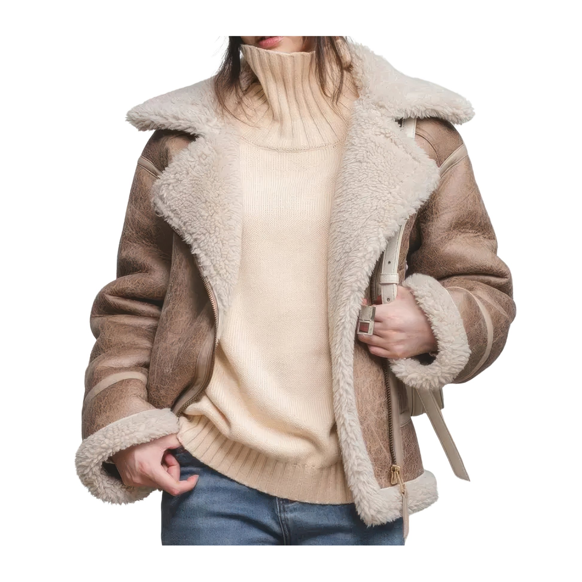 Blouson bombardier femme marron beige