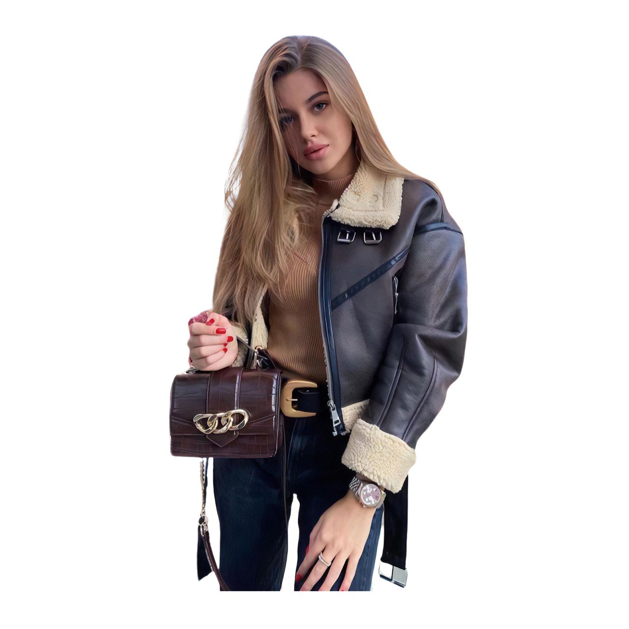 Blouson bombardier femme simili cuir