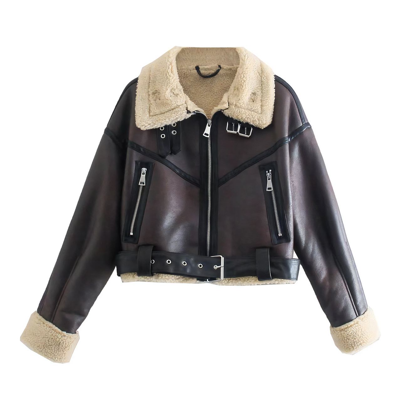 Blouson bombardier simili cuir femme
