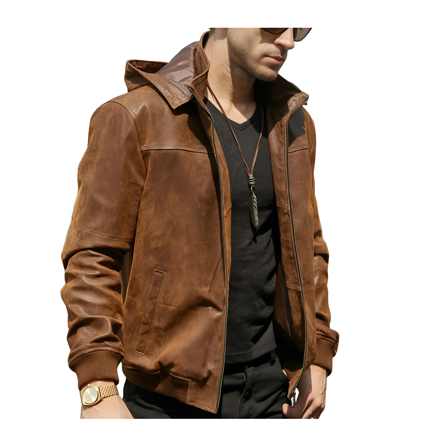 Blouson cuir capuche homme