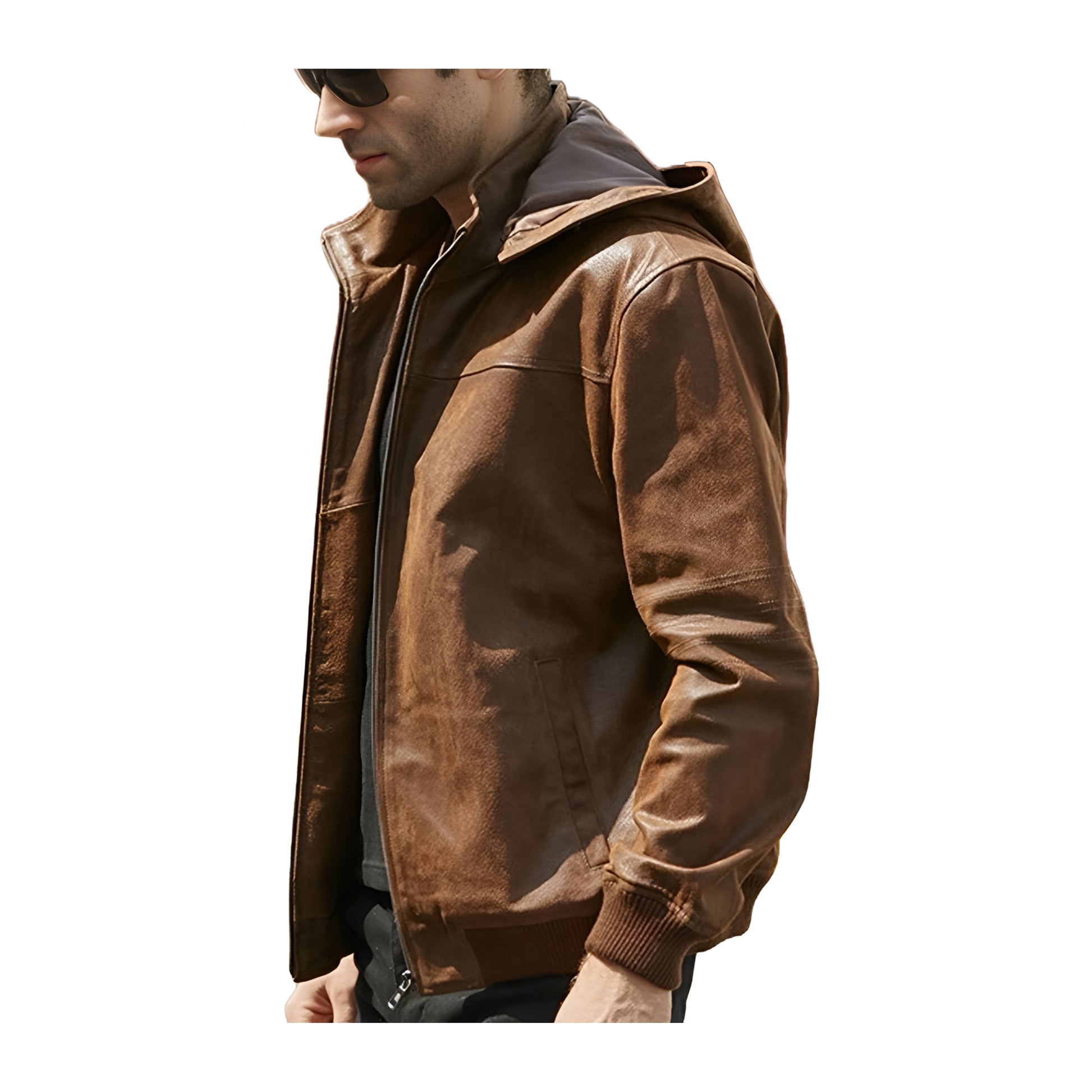 Blouson cuir capuche hommes