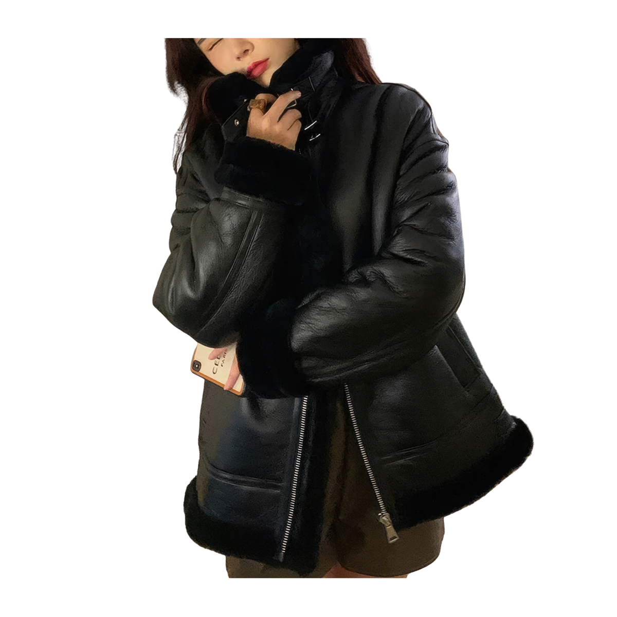 Blouson Cuir Femme Noir Hiver Bombardier