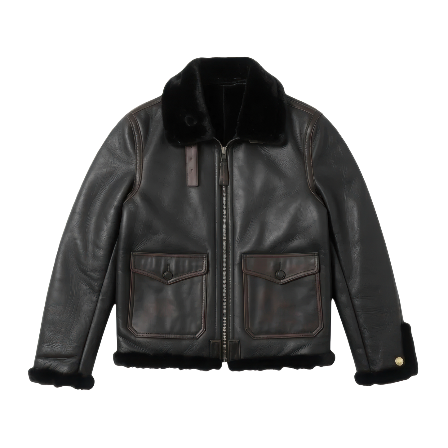 Blouson cuir fourrure noir homme