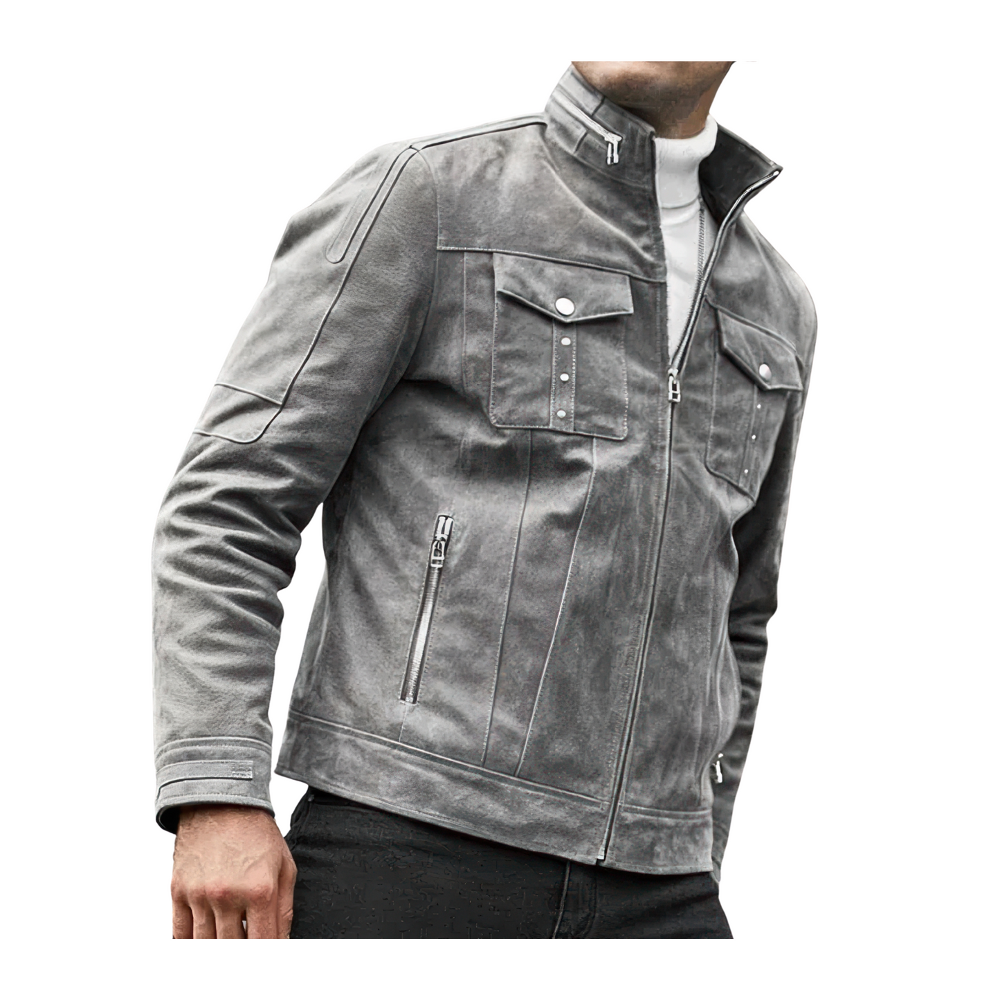 Blouson cuir gris homme