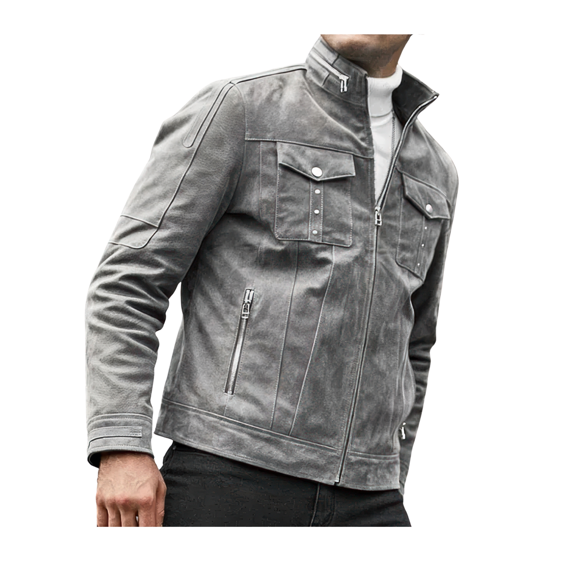 Blouson cuir gris homme