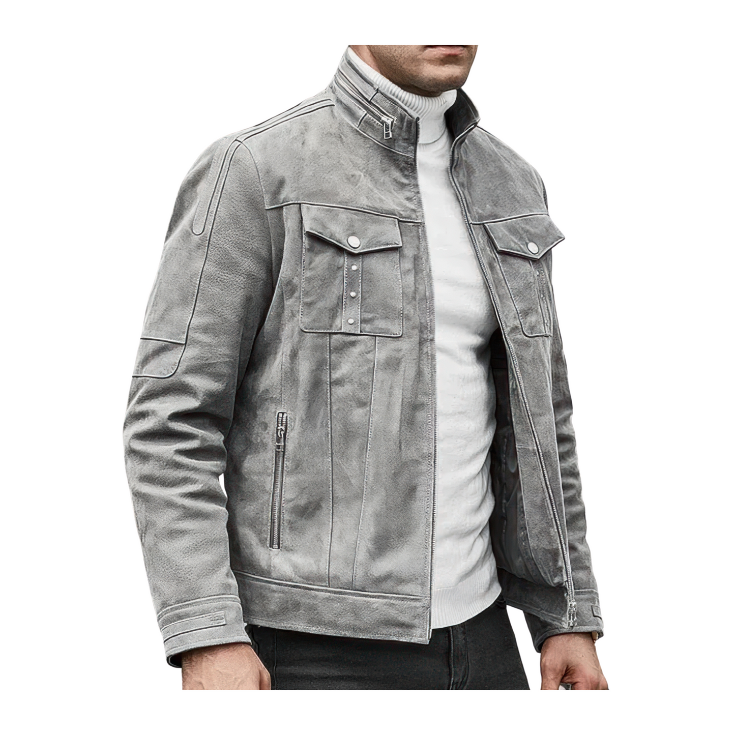 Blouson cuir homme gris