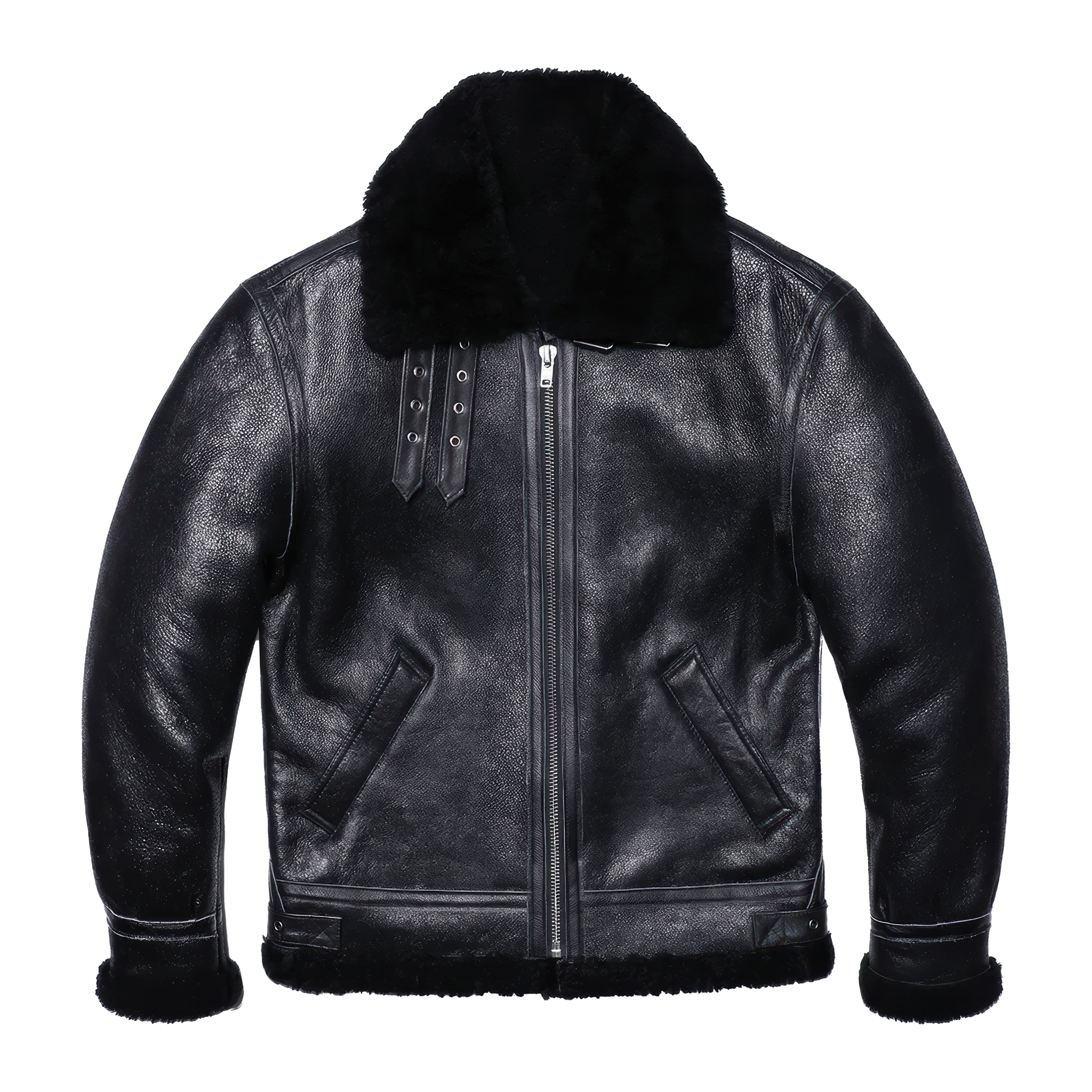 Blouson cuir homme mouton noir style bombardier