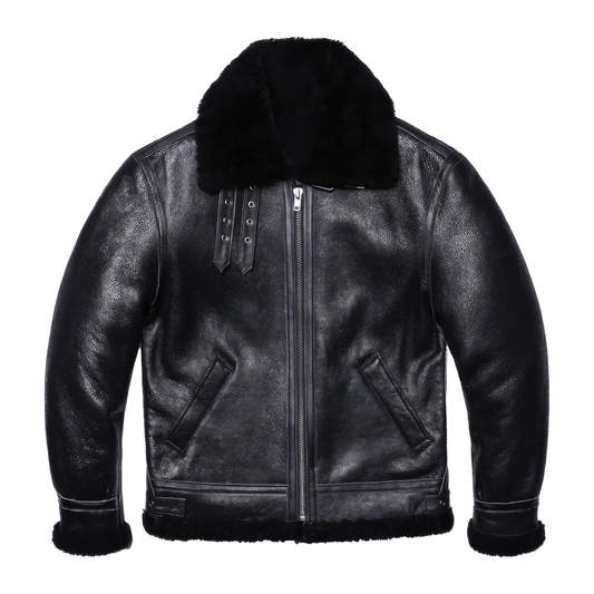 Blouson cuir homme mouton noir style bombardier