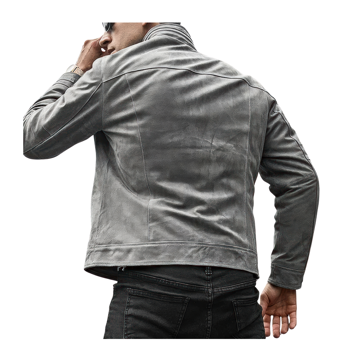 Blouson en cuir gris homme