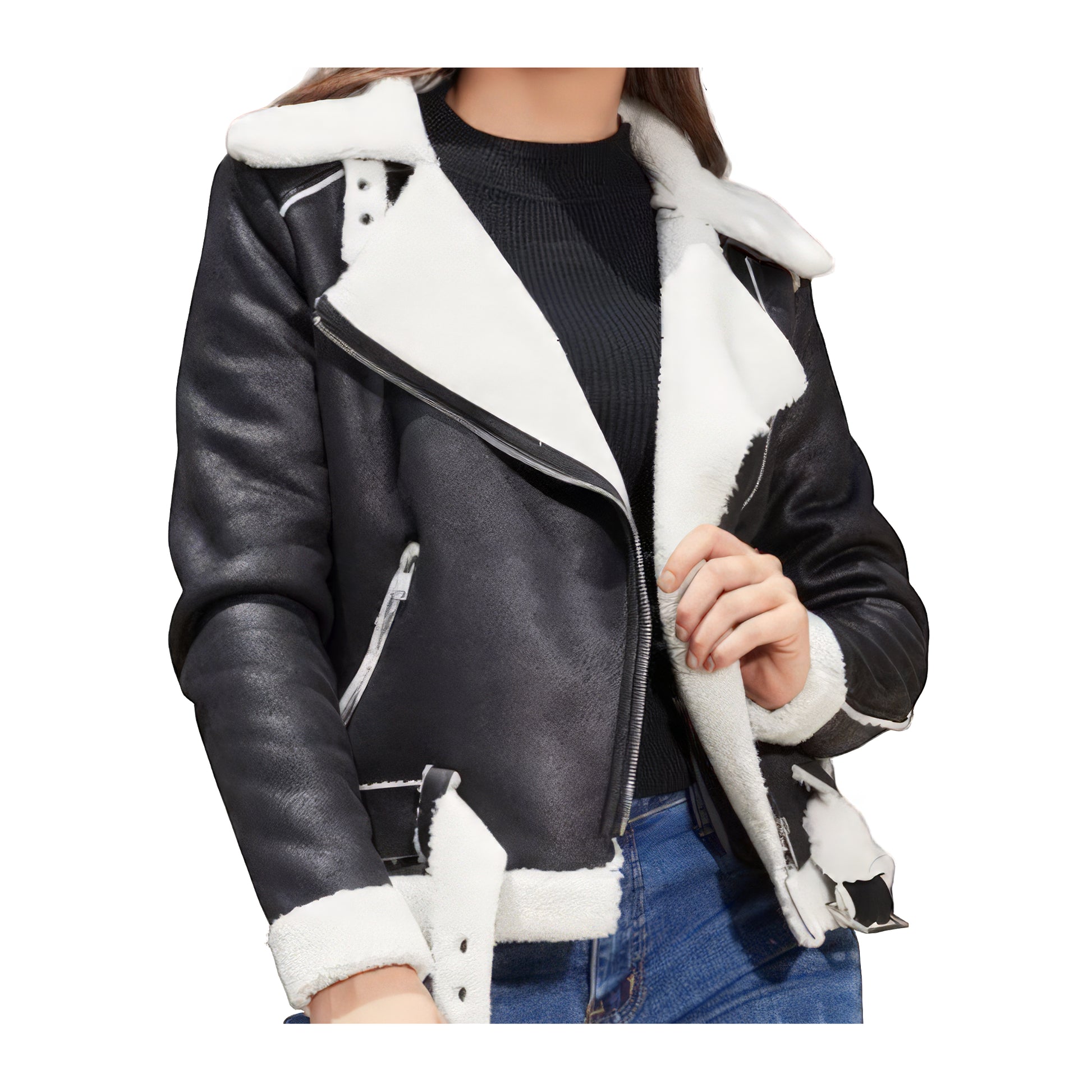 Blouson femme aviateur noir et blanc