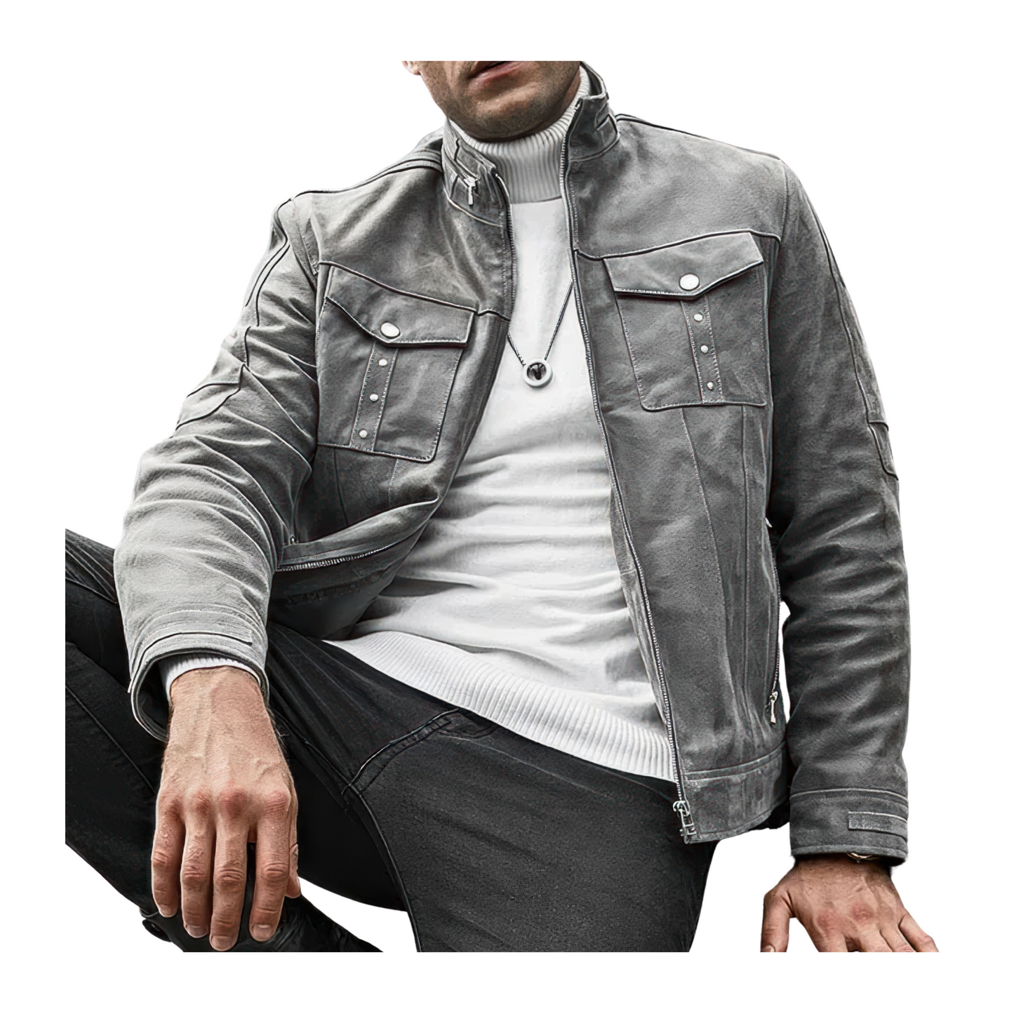 Blouson gris homme cuir