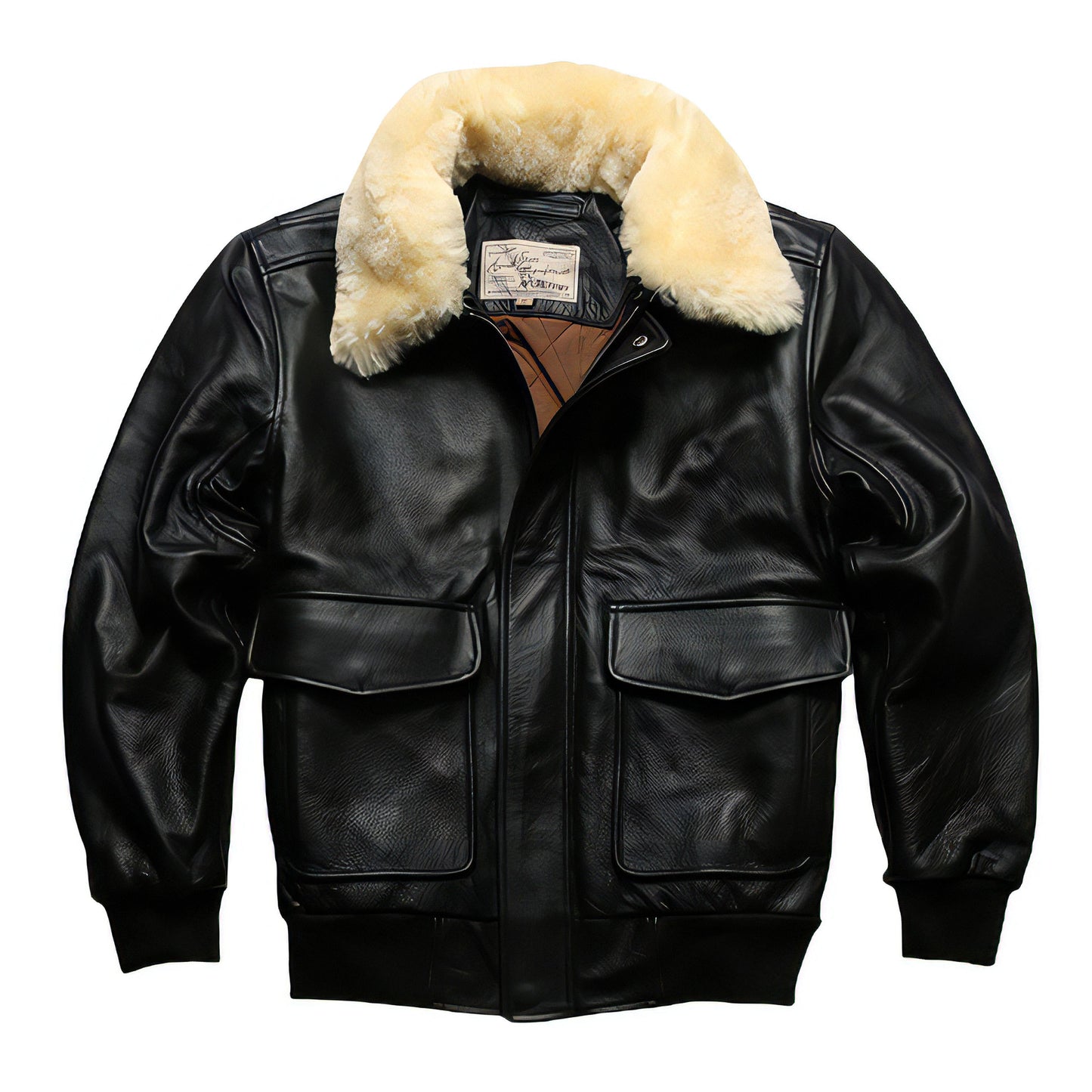 Blouson noir aviateur fourrure homme