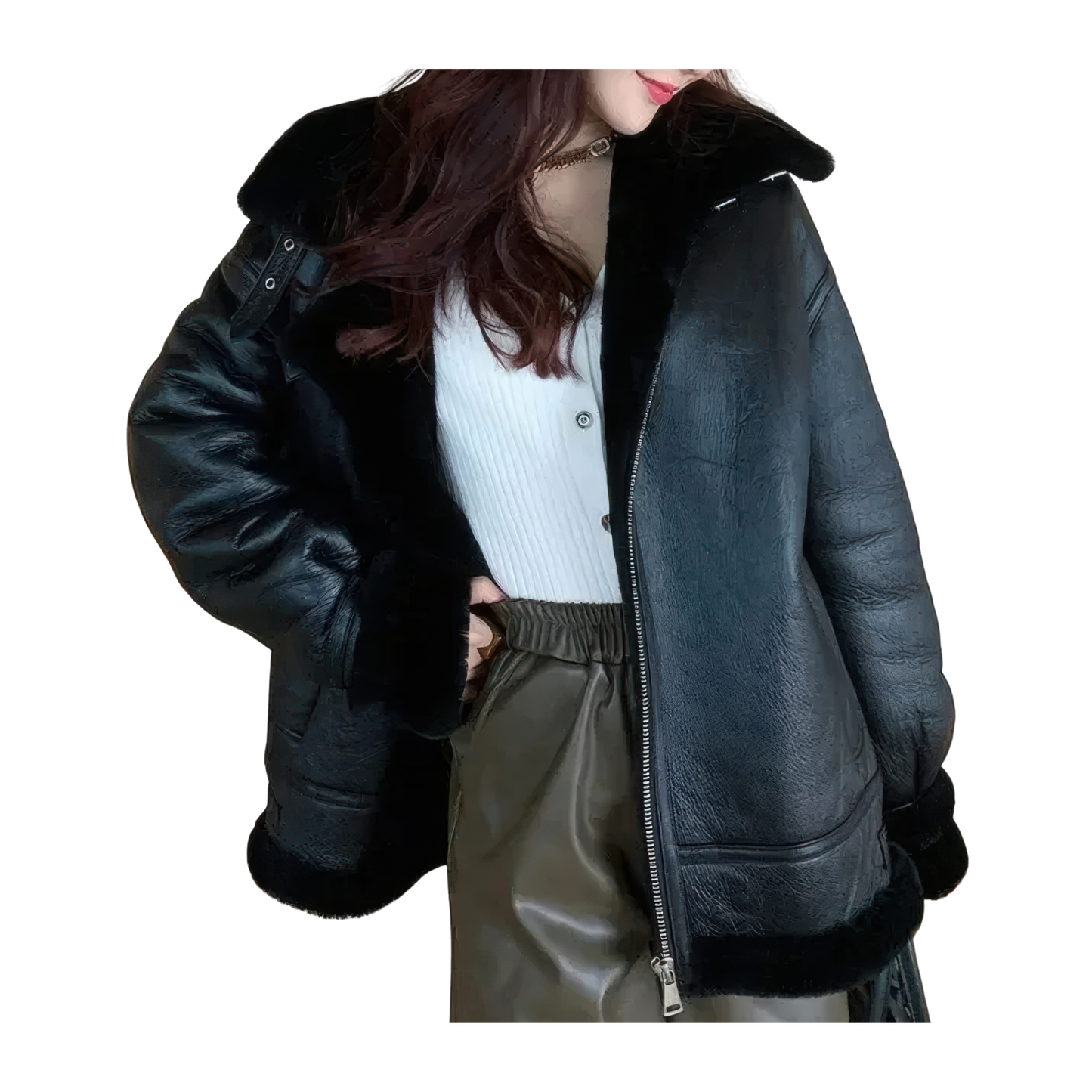 Blouson Cuir Femme Noir Hiver Bombardier