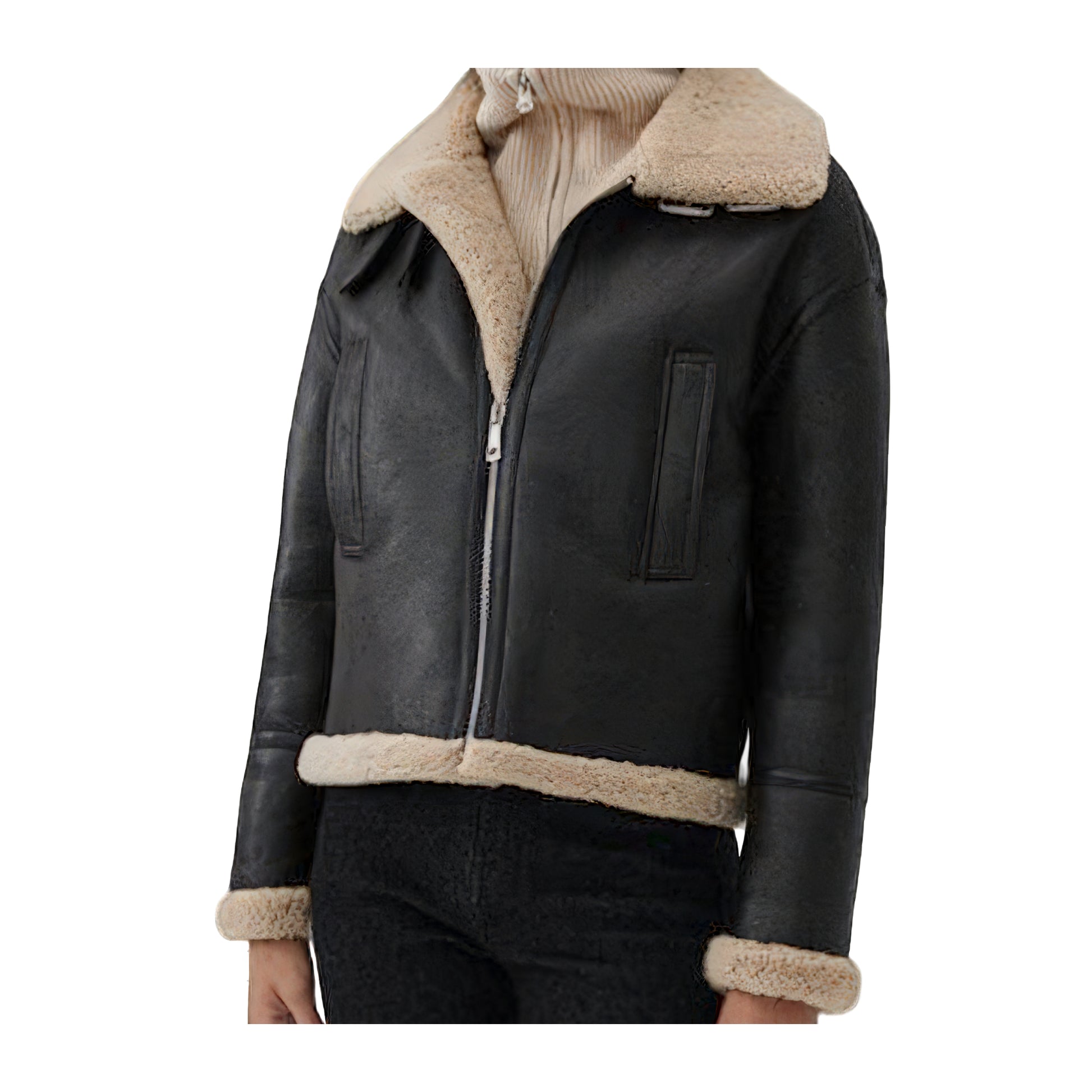 Blouson Bombardier Femme Noir Cuir Aviateur - Main Image
