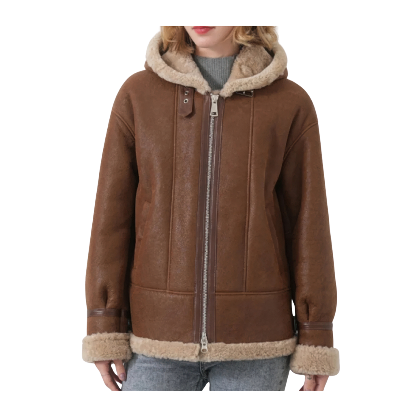 Bombardier femme cuir capuche