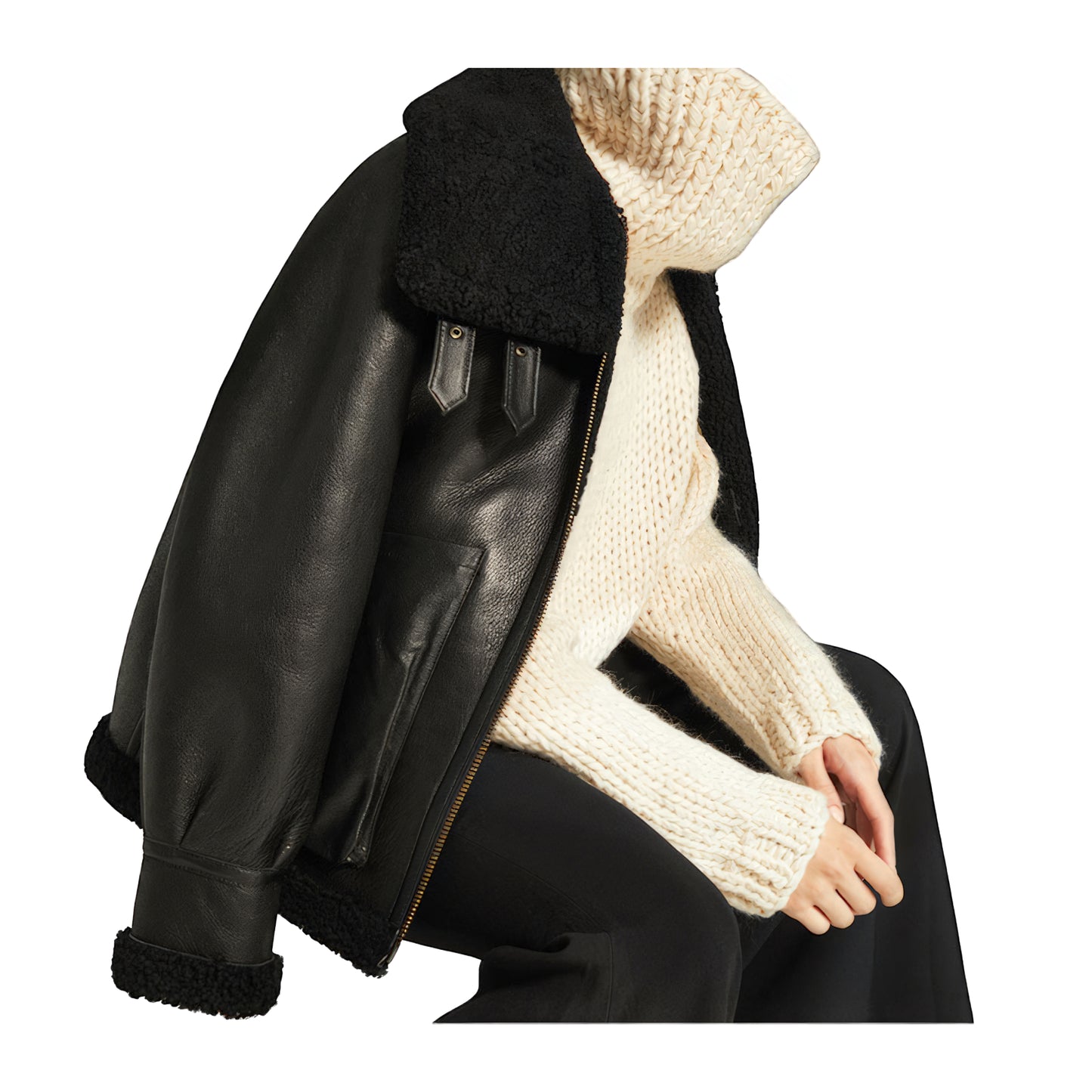 Bombardier femme cuir noir mouton