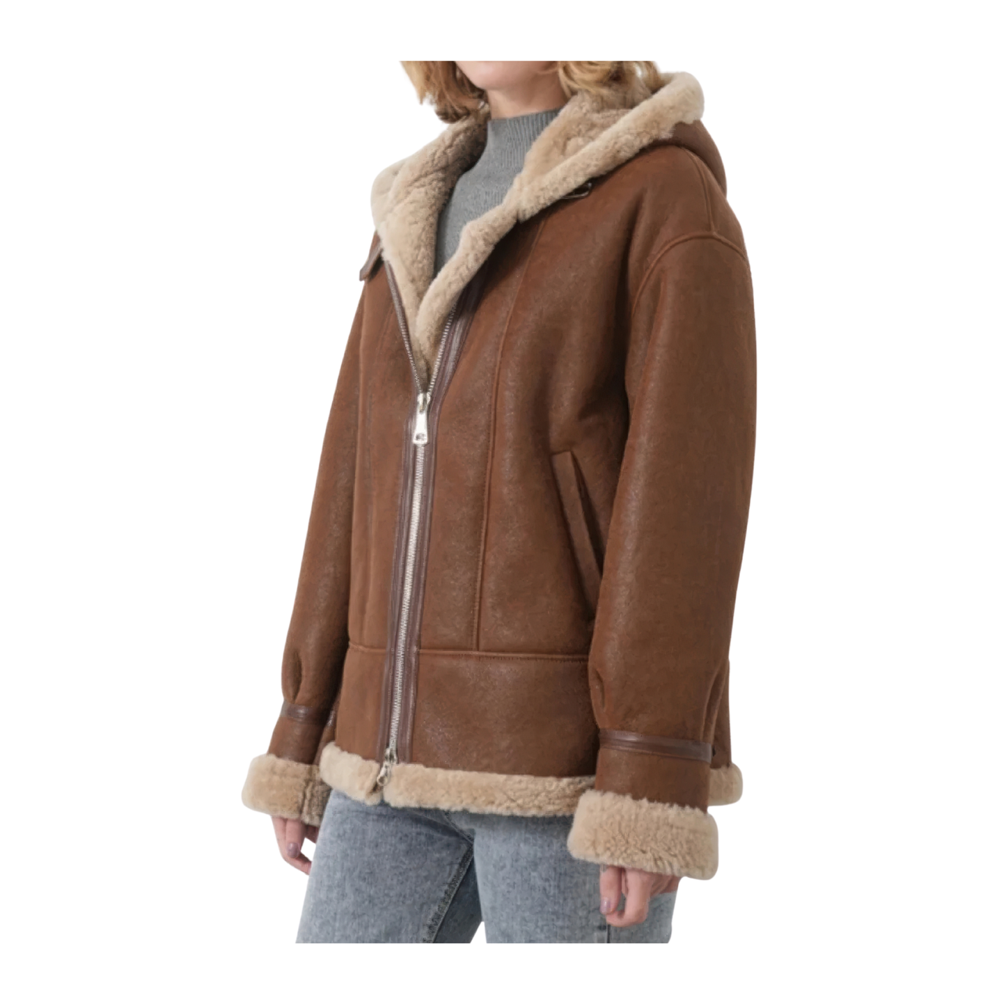 Bombardier femmes cuir capuche