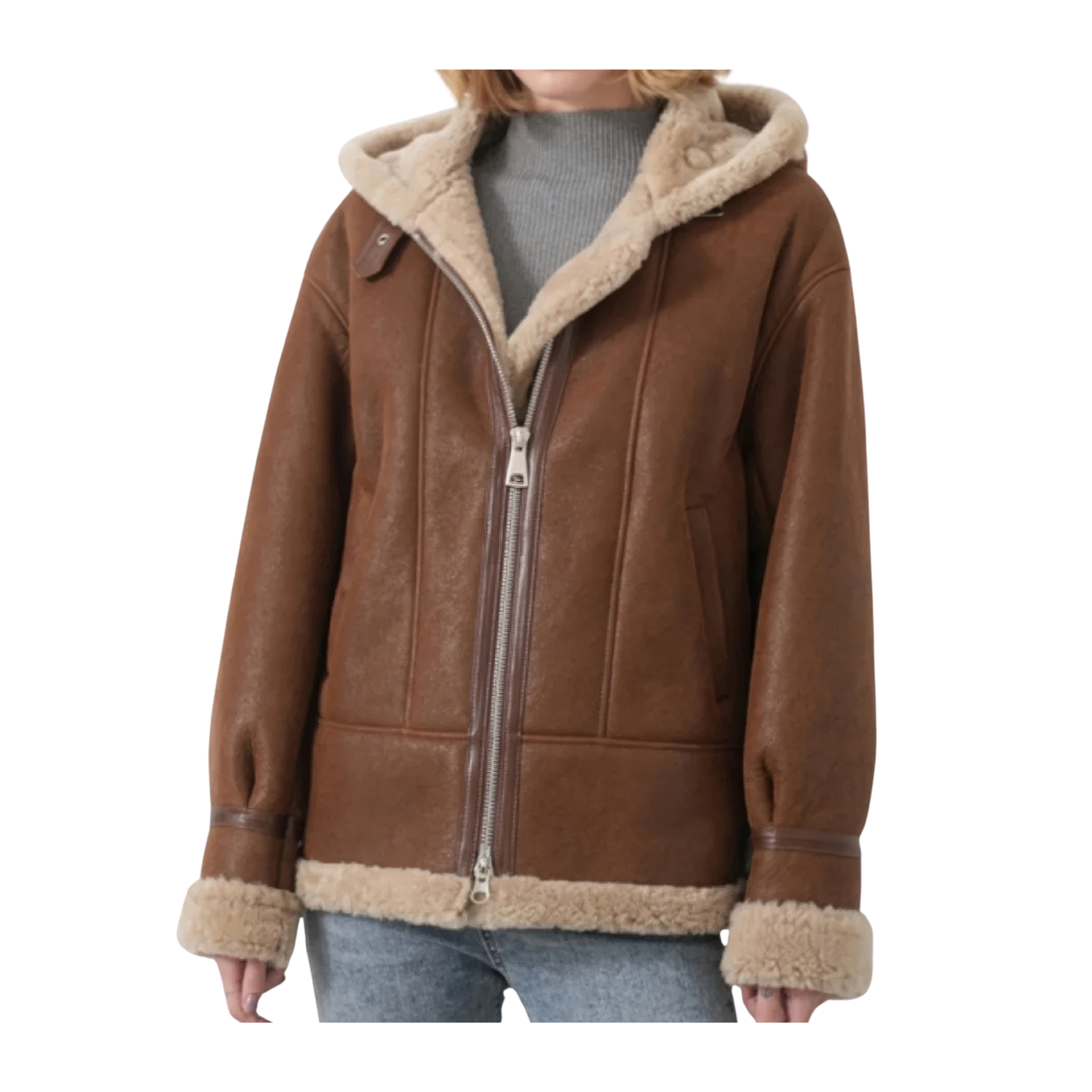 Bombardiers femme cuir capuche