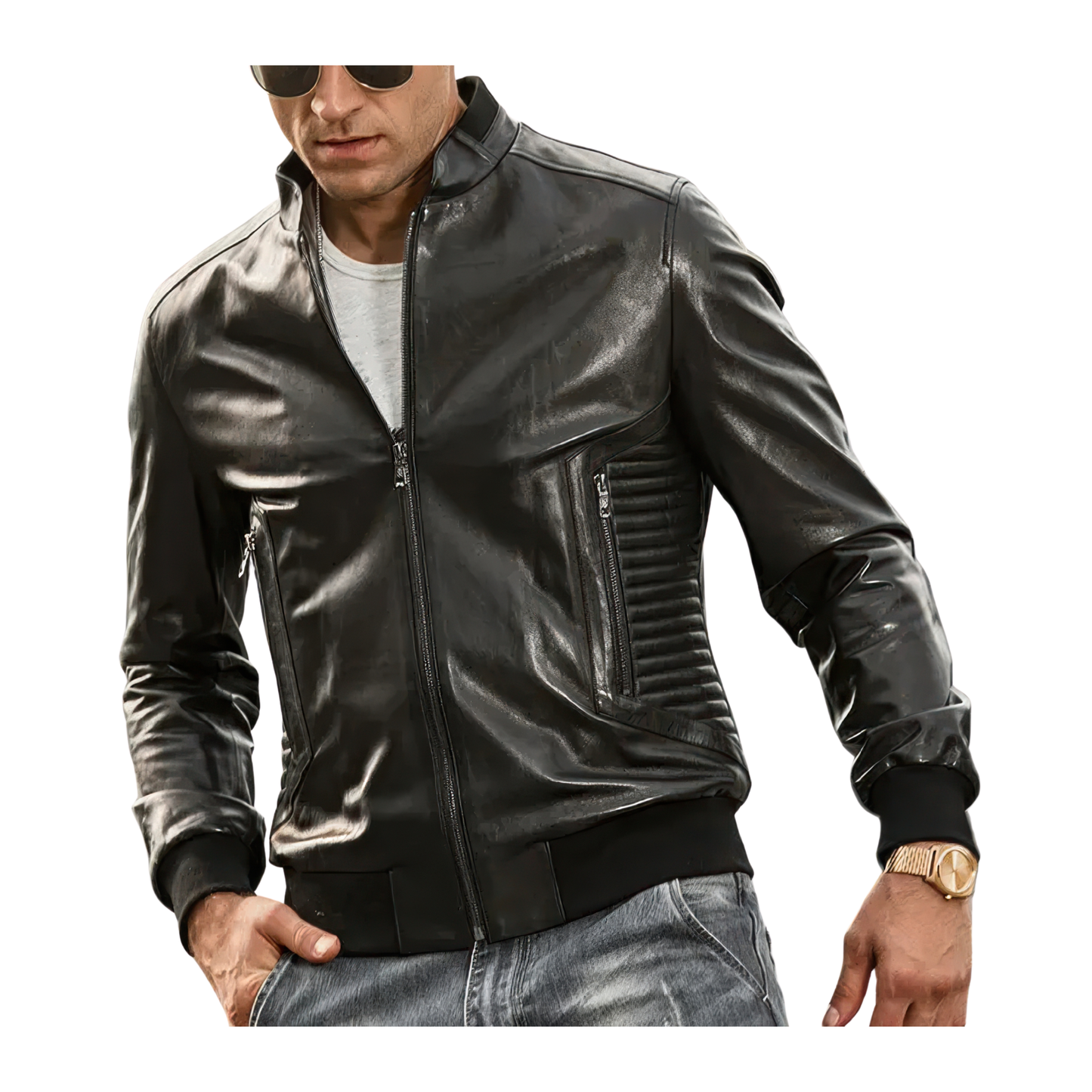Bomber cuir noir homme