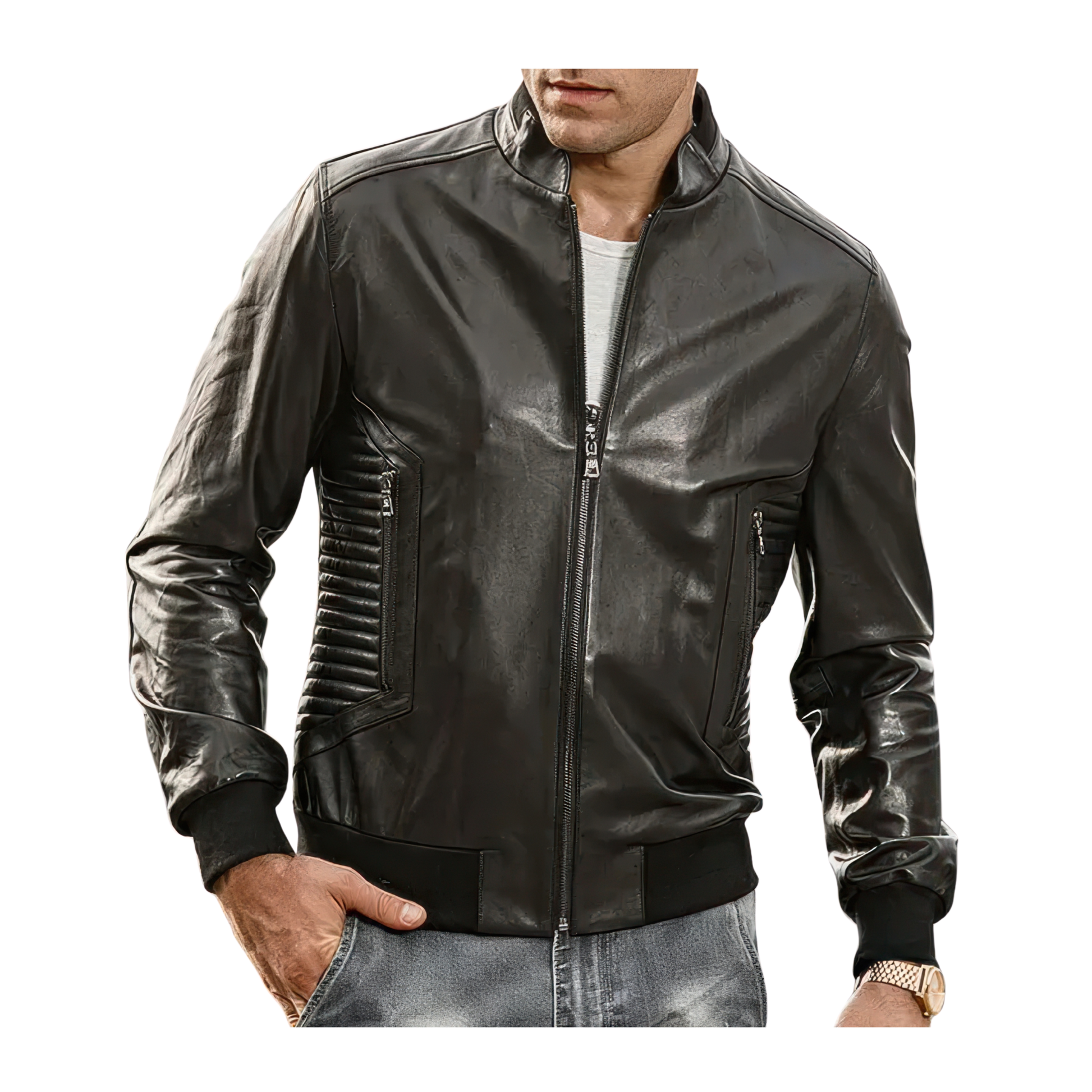 Bomber en cuir noir homme