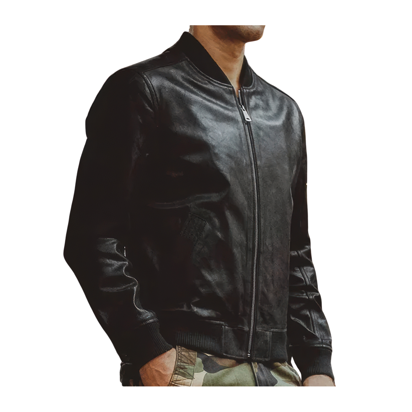Bomber en cuir noir