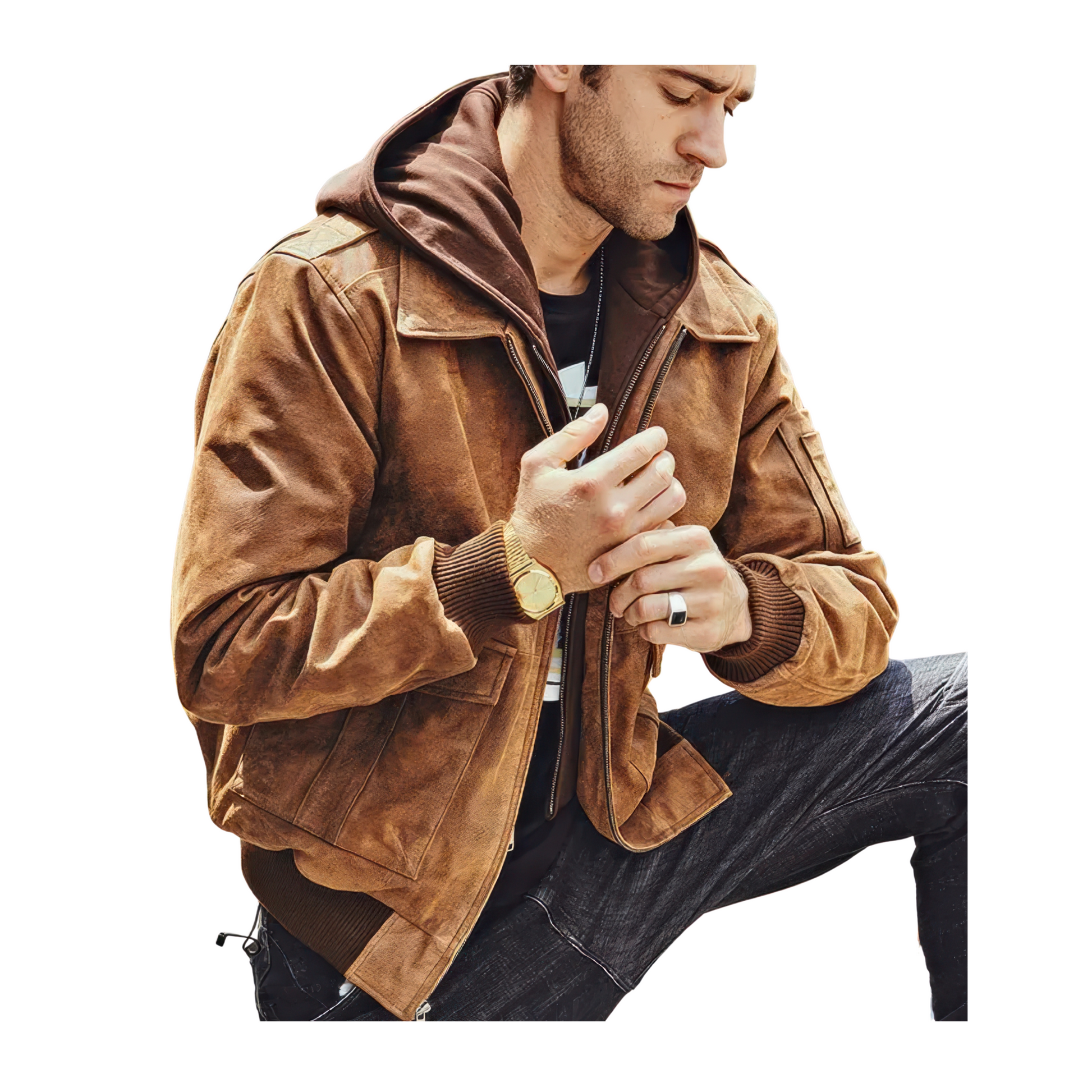 Bombers cuir capuche