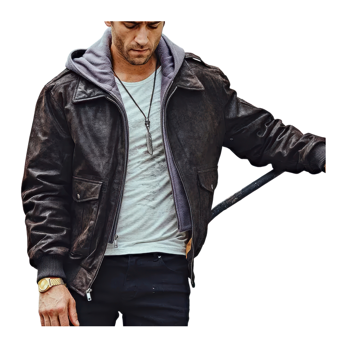 Cuir capuche bomber