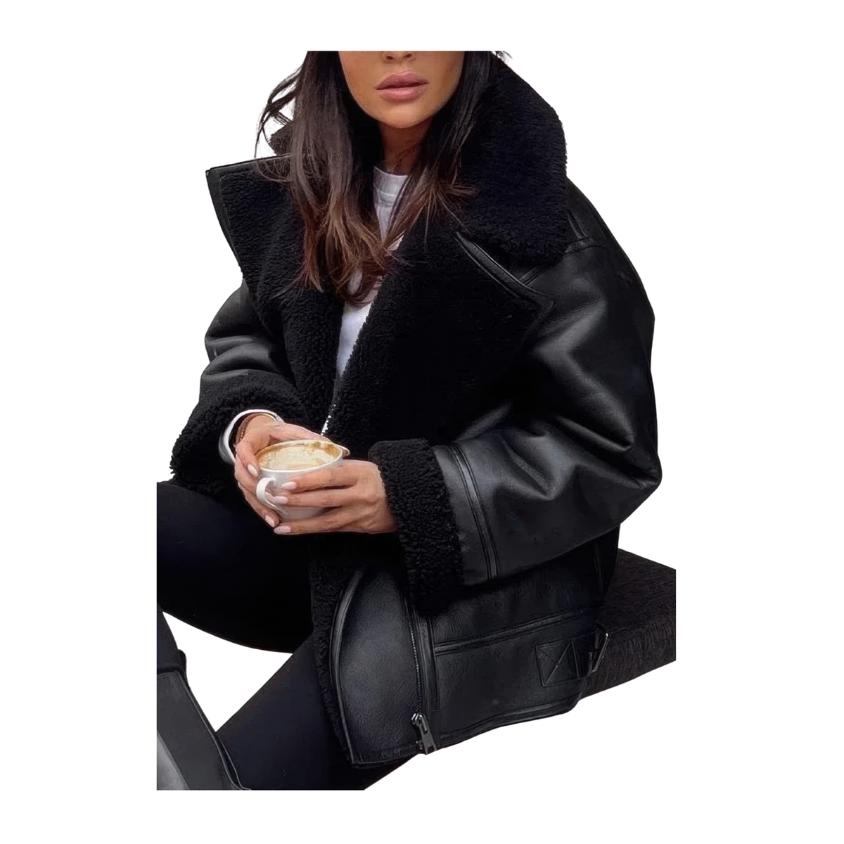 Cuir femmes veste noir bombardier