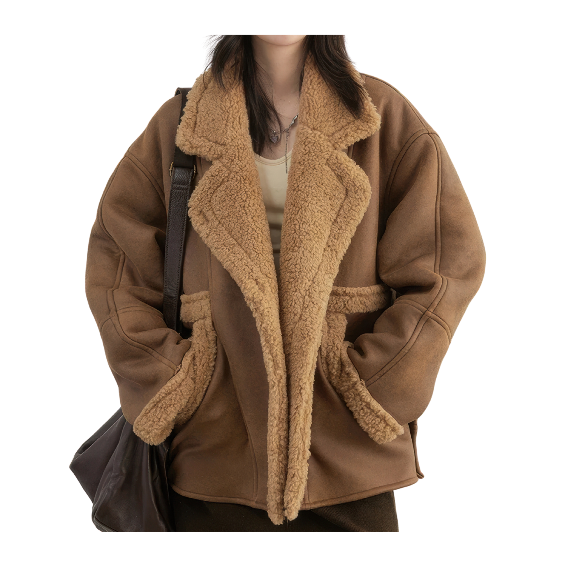 Manteau aviateur femme imitation mouton camel
