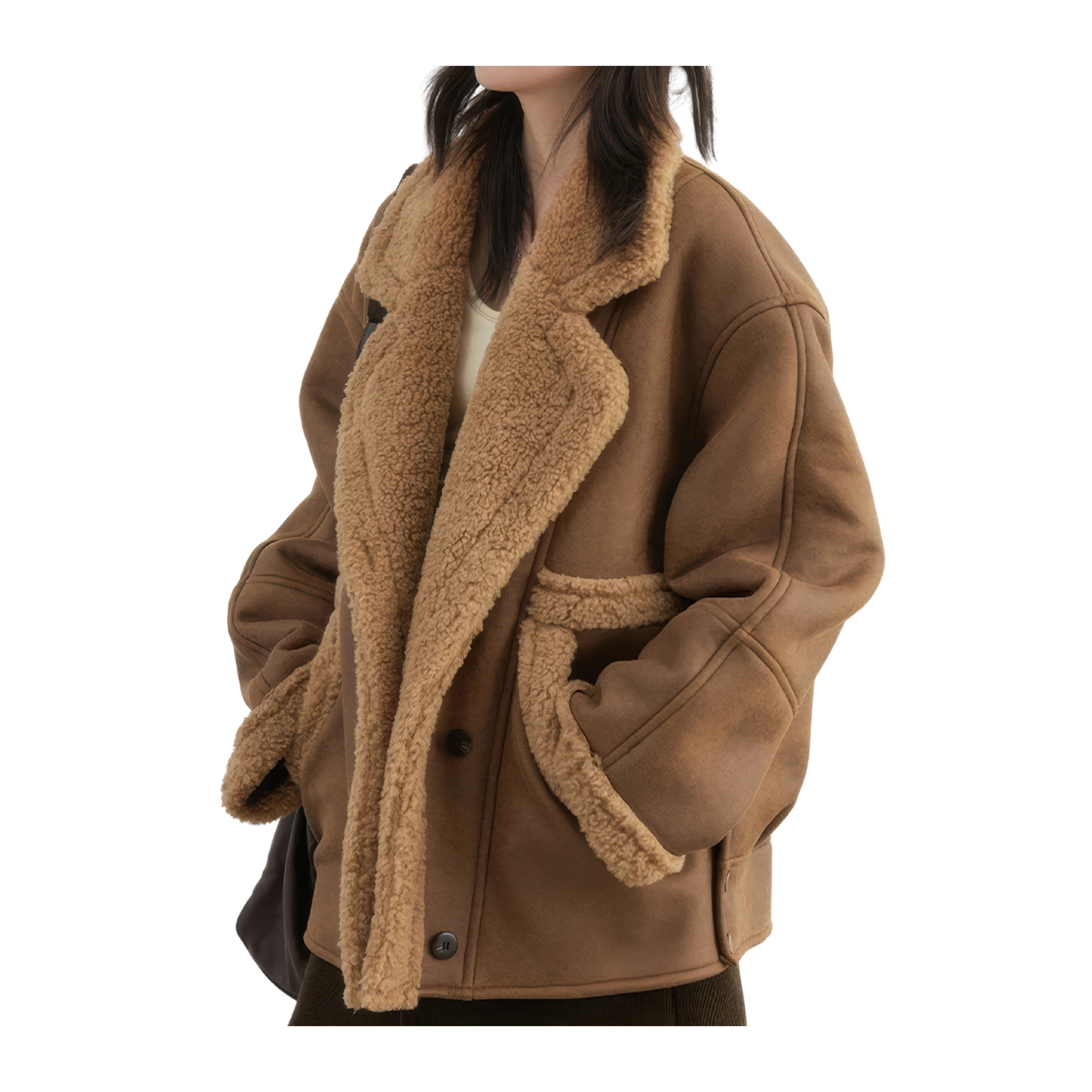 Manteau aviateur femme imitation mouton couleur camel