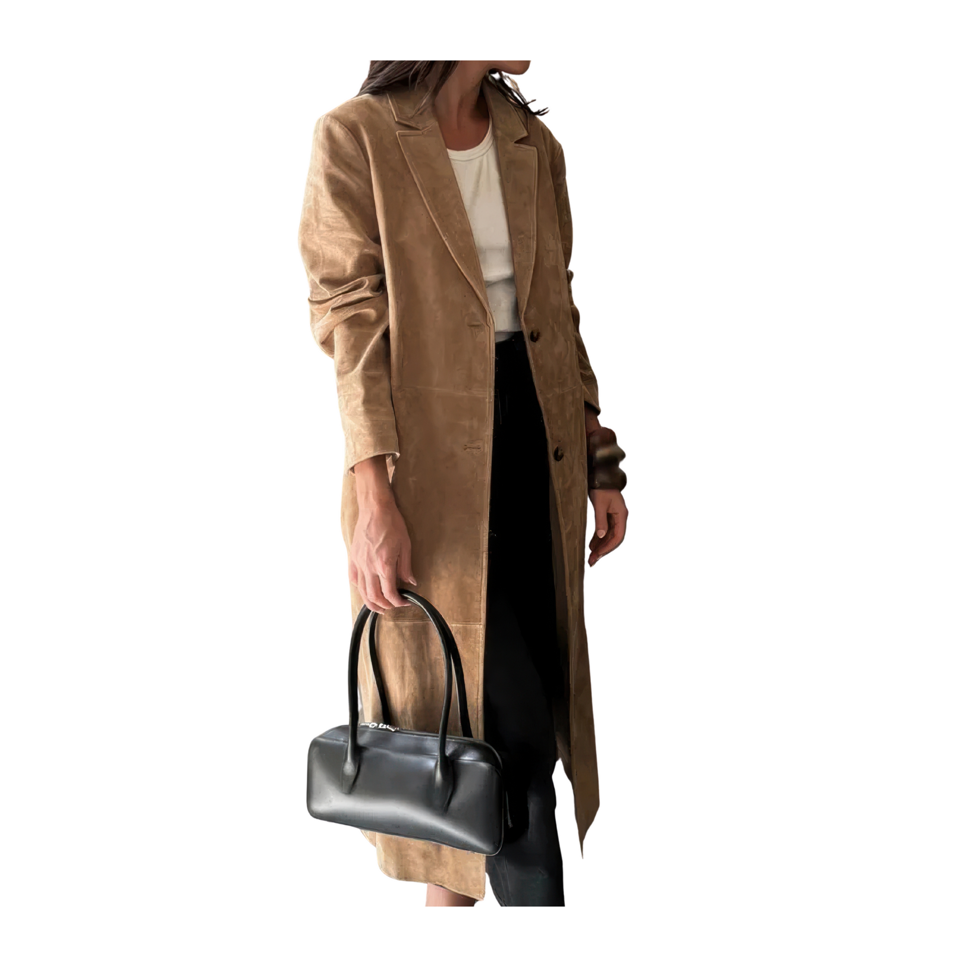 Manteau camel aviateur long femme