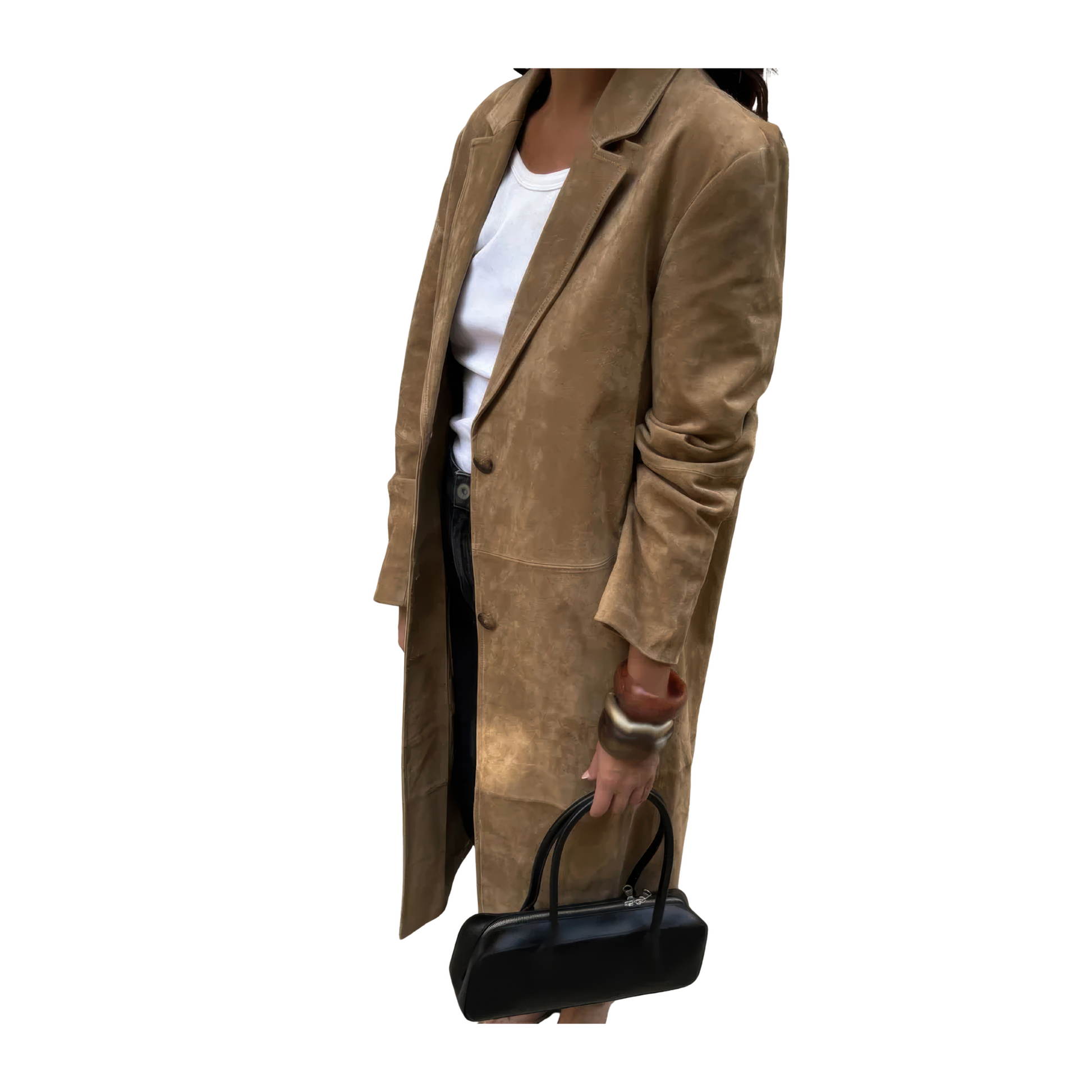 Manteau long camel femme aviateur