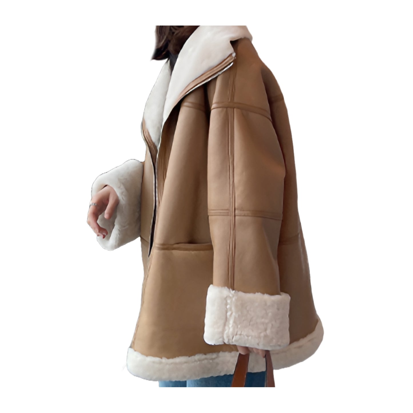 Manteau Mouton Retourné Femme Cuir Aviateur - Main Image